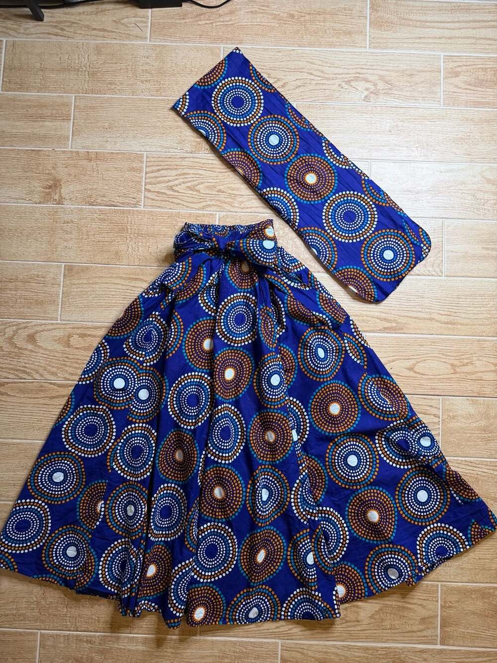 Advance Apparels Free Size Blue African Print Skirt Head Wrap